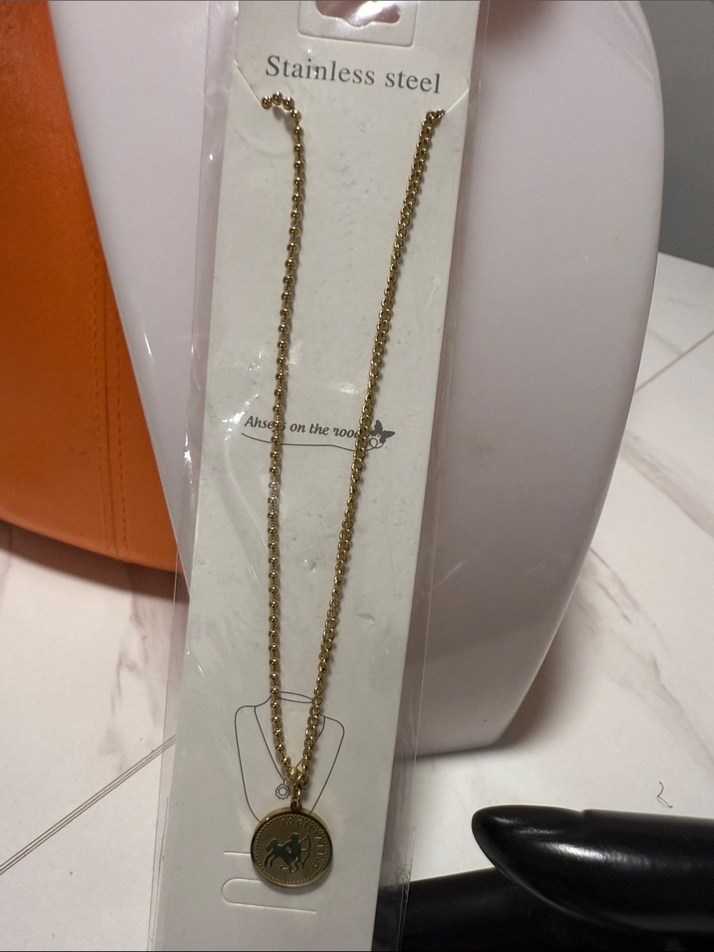 Gold Medallion Pendant Necklace - Stainless Steel